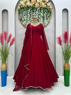 Black georgette plain heavy flair party wear gown_img_0