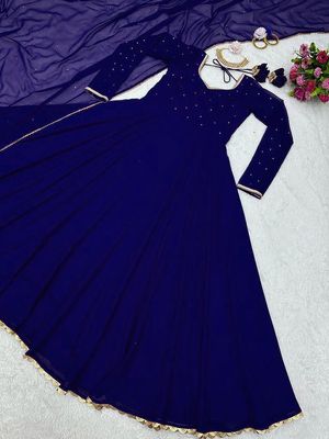 Black georgette plain heavy flair party wear gown_img_1