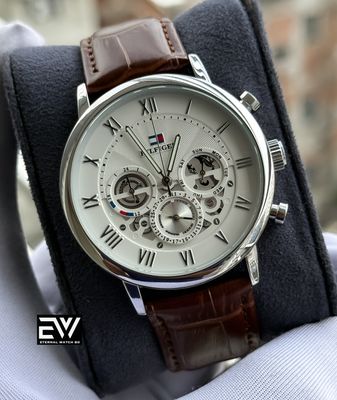 HILFIGER BROWN BELT WHITE DIAL SILVER CASE_img_3