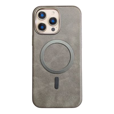 Retro Electroplated Frame PU Leather Texture MagSafe For iPhone_img_1