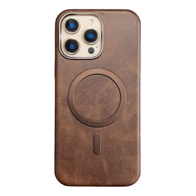 Retro Electroplated Frame PU Leather Texture MagSafe For iPhone_img_2