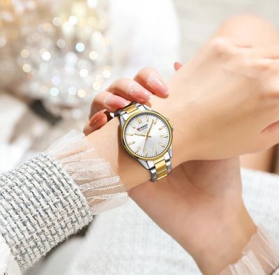 Curren 9090 Ladies Chain Watch - Silver Dial- Golden Bezel- Silver+Golden Chain- TF Code CR851CF_img_2