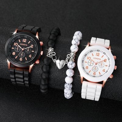 4pcs/set Couples Wrist Watch & Heart Matching Bracelets_img_0