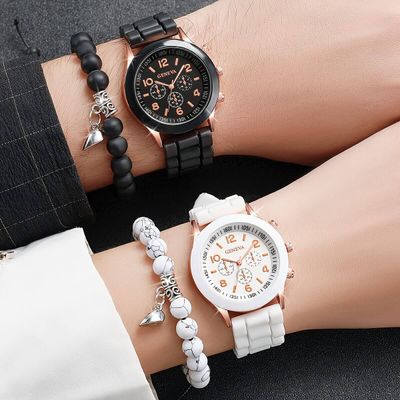 4pcs/set Couples Wrist Watch & Heart Matching Bracelets_img_1