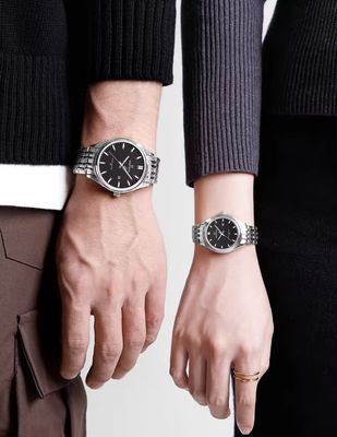 Naviforce 8039 Couple Chain Watch- Black Dial- Silver Bezel- Silver Chain- TF Code NF883CM&NF862/3CF_img_3