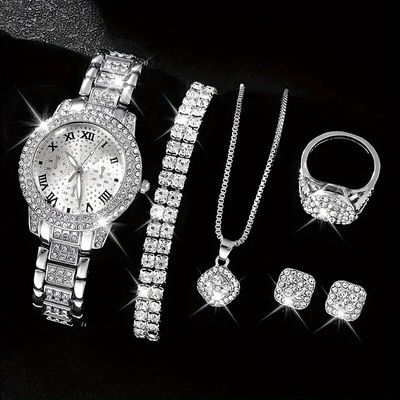 Elegant 6-Piece Ladies Quartz Watch Set with Bracelet_img_0