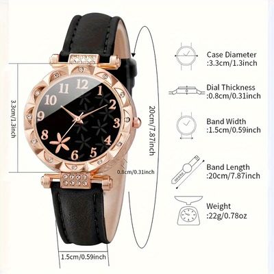 6pcs/set Women's Watch Casual Flower Quartz Watch Analog PU Leather_img_4