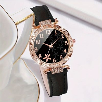 6pcs/set Women's Watch Casual Flower Quartz Watch Analog PU Leather_img_3