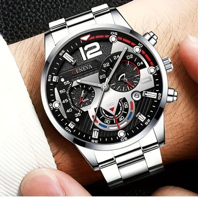 2 Pcs Silvery Quartz Watch And Alloy Bracelet_img_4