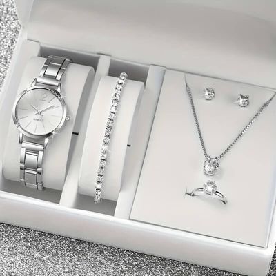6pcs/set Women's Watch Minimalist Fashion Quartz Watch Analog Stainless Steel Wrist Watch_img_1