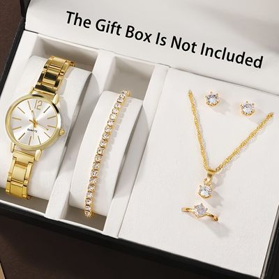6pcs/set Women's Watch Minimalist Fashion Quartz Watch Analog Stainless Steel Wrist Watch_img_0