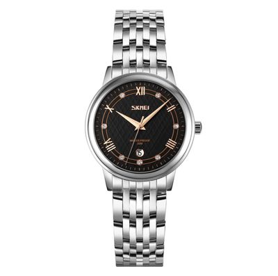 SKMEI 9272 Couple Chain Watch- Black Dial- Silver Bezel- Silver Chain- TF Code SK562CM&SK563CF_img_4