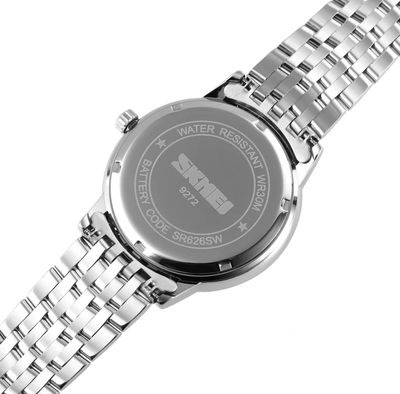 SKMEI 9272 Couple Chain Watch- Black Dial- Silver Bezel- Silver Chain- TF Code SK562CM&SK563CF_img_6