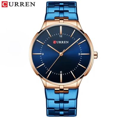 Curren 8321&9054 Couple Chain Watch- Blue Dial- Rose Golden Bezel- Blue Chain- TF Code CR307CM&CR305CF_img_1