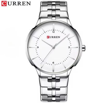 Curren 8321&9054 Couple Chain Watch- White Dial- Silver Bezel- Silver Chain- TF Code CR129CM&CR289CF_img_1