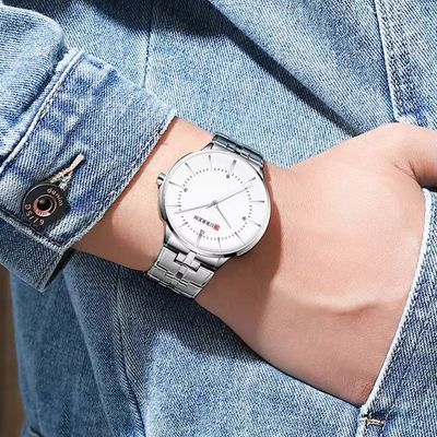 Curren 8321&9054 Couple Chain Watch- White Dial- Silver Bezel- Silver Chain- TF Code CR129CM&CR289CF_img_4