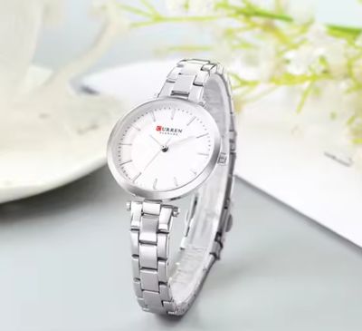 Curren 8321&9054 Couple Chain Watch- White Dial- Silver Bezel- Silver Chain- TF Code CR129CM&CR289CF_img_7