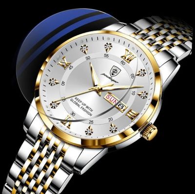 Poedagar 836 Couple Chain Watch- Silver Dial, Golden Bezel- Silver+Golden Chain- TF Code PD664CM&PD665CF_img_1