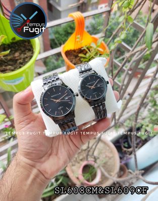 SNILLE N1051G Couple Chain Watch- Black Dial- Black Bezel- Black Chain- TF Code SL608CM&SL609CF_img_0