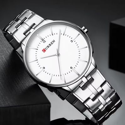 Curren 8321 Gents Chain Watch- White Dial- Silver Bezel- Silver Chain- TF Code CR129CM_img_2