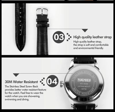 SKMEI 9058 Gents Belt Watch- Black Dial- Silver Bezel- Black Belt- TF Code SK540BM_img_3
