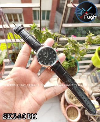 SKMEI 9058 Gents Belt Watch- Black Dial- Silver Bezel- Black Belt- TF Code SK540BM_img_5