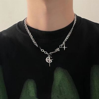 Black gem star European and American hip-hop street unisex necklace_img_3