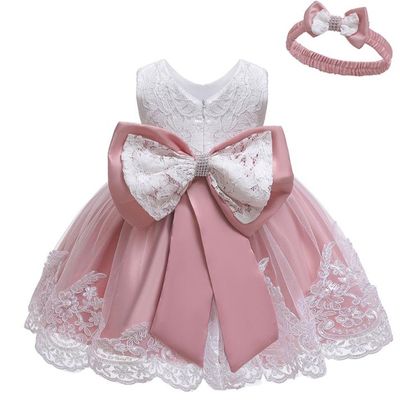 Baby Girls Princess Lace Bow Party Dress with Headband (0 to 4 years)_img_2
