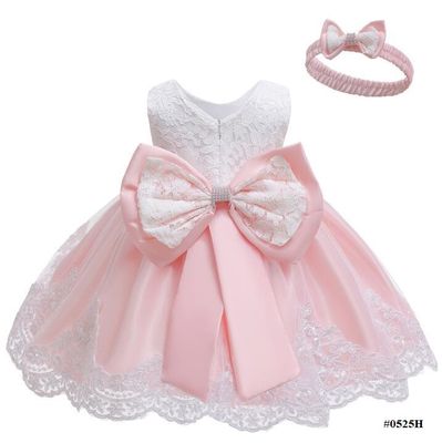 Baby Girls Princess Lace Bow Party Dress with Headband (0 to 4 years)_img_3