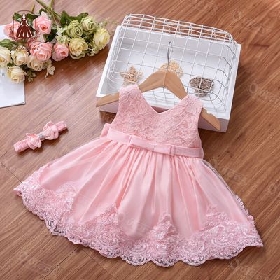 Baby Girls Princess Lace Bow Party Dress with Headband (0 to 4 years)_img_13