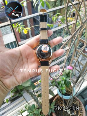 SKMEI 9073 Gents Belt Watch- Black Dial- Golden Bezel- Black Belt- TF Code SK302BM_img_6