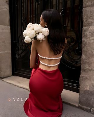 Satin Party Dress with Pearl Decor_img_1