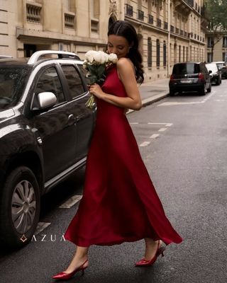 Satin Party Dress with Pearl Decor_img_2