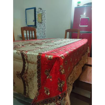 PVC plastic Soft dining Table cloth Mat Table Cover - 84'' by 55'' inches / 7 fit by 4.7 fit ( for 6 chiar table )-5d Red_img_1