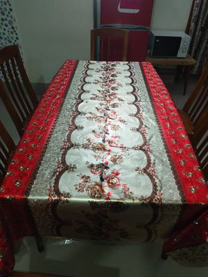 PVC plastic Soft dining Table cloth Mat Table Cover - 84'' by 55'' inches / 7 fit by 4.7 fit ( for 6 chiar table )-5d Red_img_2