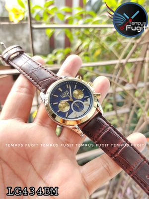 LIGE 9872 Gents Belt Watch- Blue+Golden+White Dial- Golden Bezel- Leather Color Belt- TF Code LG434BM_img_5