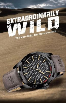 Naviforce 8023 Gents Belt Watch- Black Dial with Yellow Markings- Black Bezel- Chocolate  Belt- TF Code NF828BM_img_3