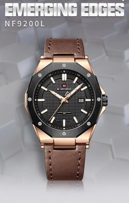 Naviforce 9200L Gents Belt Watch- Black Dial - Black+Rose Golden Bezel- Brown Belt- TF Code NF830BM_img_0