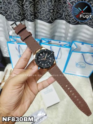 Naviforce 9200L Gents Belt Watch- Black Dial - Black+Rose Golden Bezel- Brown Belt- TF Code NF830BM_img_13