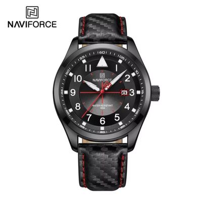Naviforce 8022 Gents Belt Watch- Black Dial with White Markings- Black Bezel- Black Belt- TF Code NF829BM_img_0