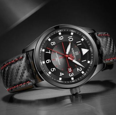 Naviforce 8022 Gents Belt Watch- Black Dial with White Markings- Black Bezel- Black Belt- TF Code NF829BM_img_4