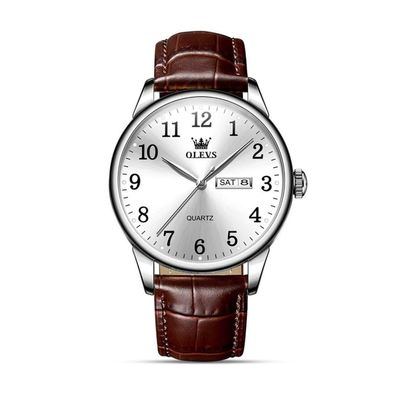 OLEVS 5535 Gents Belt Watch- Silver Dial- Silver Bezel- Leather Color Belt- TF Code OL838BM_img_0