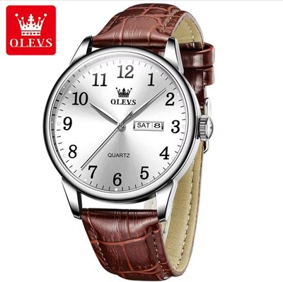OLEVS 5535 Gents Belt Watch- Silver Dial- Silver Bezel- Leather Color Belt- TF Code OL838BM_img_1