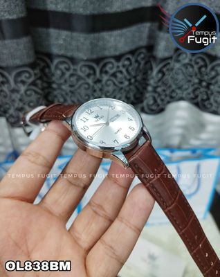 OLEVS 5535 Gents Belt Watch- Silver Dial- Silver Bezel- Leather Color Belt- TF Code OL838BM_img_7