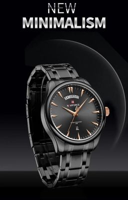 Naviforce 9213 Gents Chain Watch - Black Dial with Rose Golden Markings- Black Bezel- Black Chain- TF Code NF809CM_img_2
