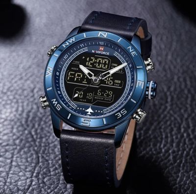 Naviforce 9144 Two Time Gents Belt Watch- Blue Dial - Blue Bezel- Blue Belt- TF Code NF740BM_img_2