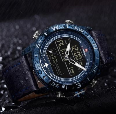 Naviforce 9144 Two Time Gents Belt Watch- Blue Dial - Blue Bezel- Blue Belt- TF Code NF740BM_img_3