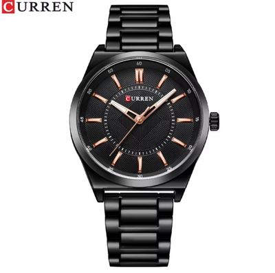 Curren 8407 Gents Chain Watch- Black Dial with Rose Golden Markings- Black Bezel- Black Chain- TF Code CR841CM_img_0
