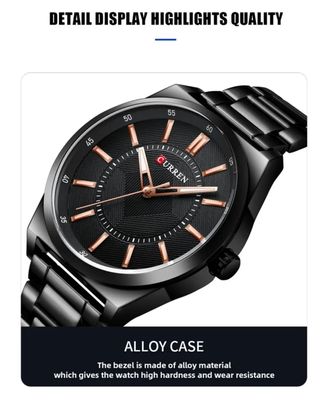 Curren 8407 Gents Chain Watch- Black Dial with Rose Golden Markings- Black Bezel- Black Chain- TF Code CR841CM_img_5