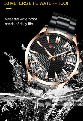 Curren 8322 Gents Chain Watch- Black Dial with Rose Golden Markings- Rose Golden Bezel- Black Chain- TF Code CR864CM_img_2